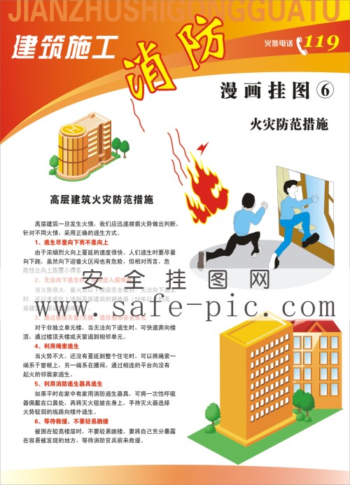 建筑施工消防漫画挂图 建筑消防施工 建筑安全海报 an2467